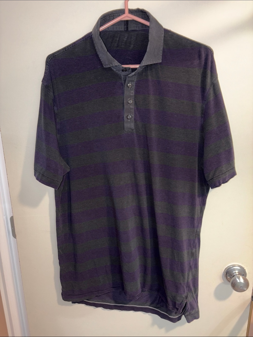 lululemon athletica Dark Green and Purple Striped Polo